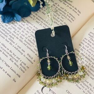 Peridot & Citrine Hollow Out Round Beaded Fringe Drop Dangle Earrings